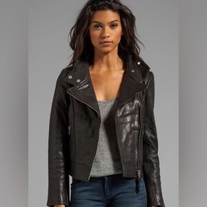 Mackage Lisa black pebbled leather moto zip front jacket XXS